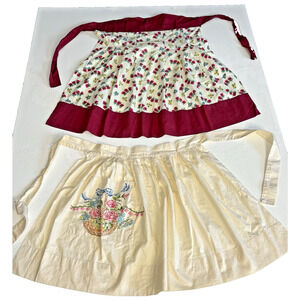 2 VTG 60s Handmade Kitchen Aprons Half Tie Housewife Farm Cottage Country Sz S/M